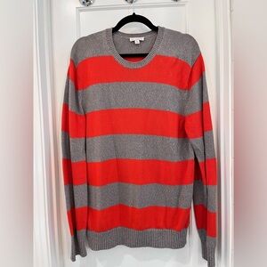 GAP Men's Crewneck Sweater in Gray and Red Stripes